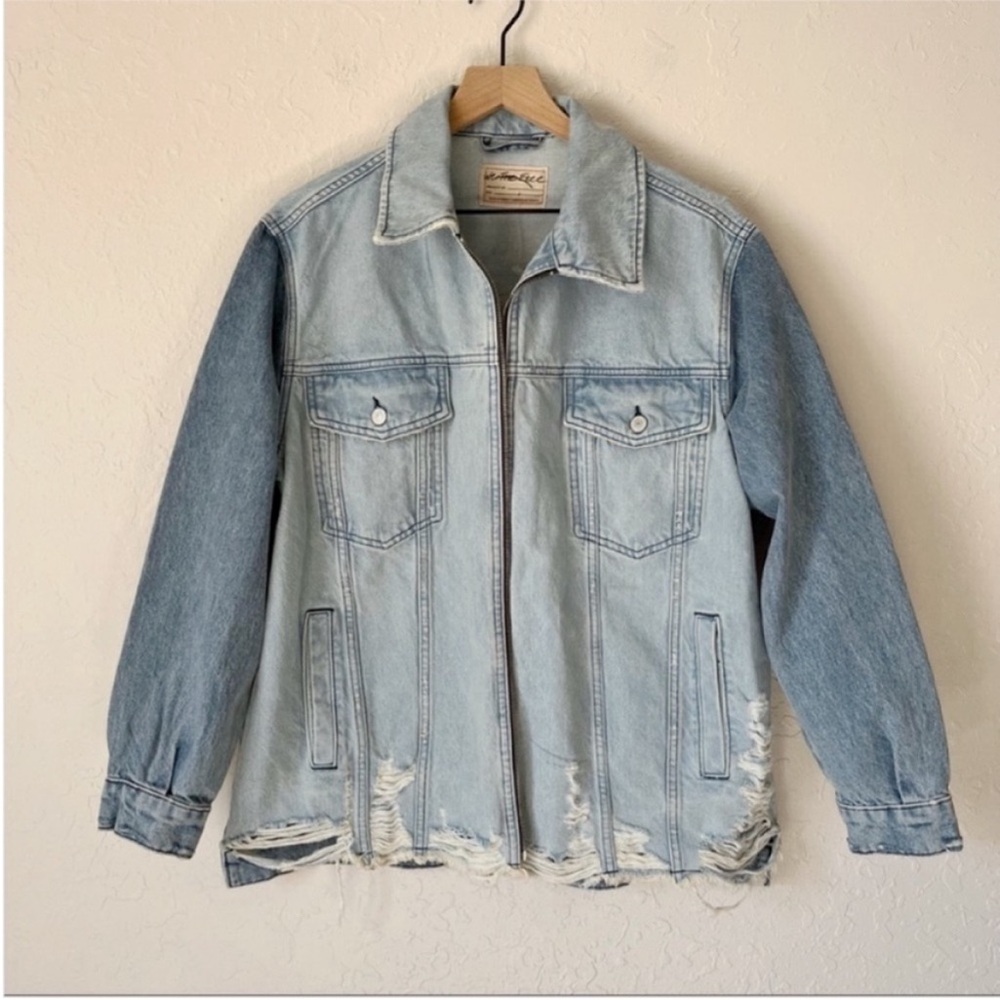 NEW Free People Denim Jacket Raw Edge Front S - Picture 1 of 15
